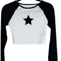 Shein White And Black Ribbed Long Sleeve T-Shirt Star Patch Appliqu On Front Cropped Soft Silky Feel Stretch Nwot Size Small Measurements 15” Pit To Pit 15” Length Material 95% Polyester 5% Spandex Calum Hood Star Shirt, Light Blue Crop Top, Grunge Outfit, Alt Style, Aesthetic Grunge Outfit, Wrap Crop Tops, Cropped Long Sleeve, Blue Crop Tops, Birthday Wishlist