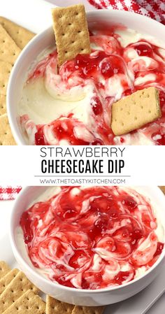 Strawberry cheesecake dip is a creamy, fluffy, no-bake appetizer with all the flavors of cheesecake - in a fraction of the time! Strawberry Cheesecake Dip, Baked Appetizers, Cheesecake Dip, Dip Recipes Easy, Dessert Dips, Desserts Easy, Strawberry Cheesecake, Summer Desserts, Yummy Food Dessert