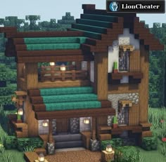 an image of a house made out of wood and stone in the minecraft community