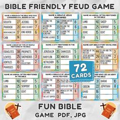 the printable bible friends game is shown with two cards and one card for each player