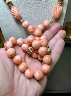 Luxury Jewelry With Natural Stones And Red Coral, Luxury Unique Orange Beaded Necklaces, Luxury Traditional Orange Beaded Necklace, Luxury Coral Gemstone Jewelry, Vintage Coral Round Bead Jewelry, Vintage Coral Necklaces With Large Beads, Coral Jewelry Vintage, Angel Skin, Bar Pendant Necklace