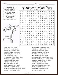 Famous Novelists Word Search Word Puzzles For Adults Printable, Table Manners Word Search, Cricut Word Search, Free Printable Word Search Puzzles For Adults, Capitalism Quotes, Word Puzzles For Kids, Puzzle Worksheet, Famous Scientist, Word Puzzle