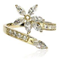 10Kt. Gold Toe Ring With Cubic Zirconia Flower Navel Rings, Foot Jewelry, Gold Flower