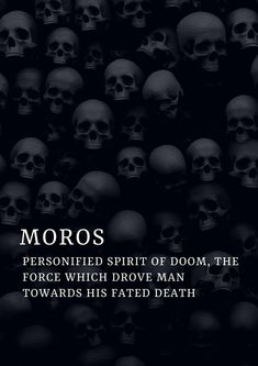 a bunch of skulls with the words moros written on them in black and white