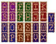 cross stitch alphabets in different colors and sizes, all with the letter s on them