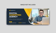 a facebook cover with an image of a man on a laptop and the words digital marketing agency