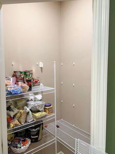 the pantry is stocked with all kinds of food