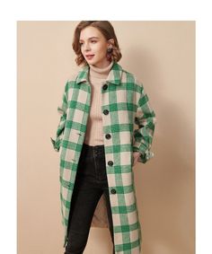 Material: WoolMaterial: PolyesterOrigin: CN(Origin)Season: WinterClothing Length: X-LongModel Number: 120Age: Ages 18-35 Years OldCollar: Turn-down CollarClosure Type: Single BreastedSleeve Style: RegularSleeve Length(cm): FullRelease Date: SS2020Type: LOOSEDecoration: ButtonDecoration: PocketsDecoration: vintageStyle: CasualPattern Type: PlaidGreen Plaid: Checked Plaid Coat Outfit, Checked Shirt Women, Plaid Overcoat, Harajuku Outfits, Plaid Coat, Shirt Jackets, Style Fall, Coat Outfits