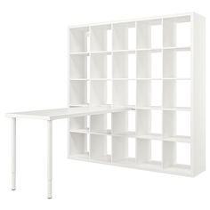 a white bookcase and desk on a white background