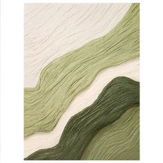 an abstract painting with wavy green and white lines on the wall in front of it