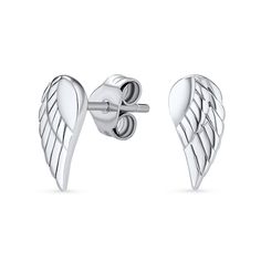 Enhance your everyday look with these inspiring and charming angel wing stud earrings in silver. Crafted in sterling silver Each wing-shaped earring showcases sculpted feather details. These post earrings secure comfortably with friction backs. Angel Wing Stud Earrings, Angel Ring, Feather Angel Wings, Cartilage Earrings Stud, Angel Wing Earrings, Holiday List, Feather Wings, Wing Earrings, Sterling Silver Dangle Earrings