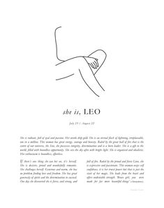 the title page for she is leo, written in black and white ink on paper