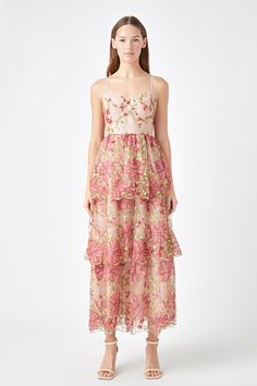 ENDLESS ROSE - Floral Embroidered Maxi Dress - DRESSES available at Objectrare Floral Garden Party, Garden Party Dress, Guest Attire, Wedding 2024, Wedding Attire Guest, Embroidered Maxi Dress, Pink Maxi Dress, Flower Embroidery, Tier Skirt