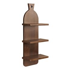 a wooden shelf with two shelves on each side