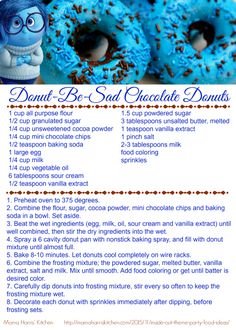 a recipe for chocolate donuts with blue frosting and sprinkles