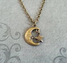 Moon Necklace SMALL Man in the Moon Jewelry Bronze Moon Charm Necklace Moons and Stars Jewelry Star Marauders Jewelry, Whimsigoth Necklace, Whimsigoth Jewelry, Stars Jewelry, Moon And Star Necklace, Moons And Stars, Cool Jewelry, Jewelry Star, Man In The Moon