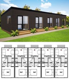 the floor plan for a small house with two levels and three bedroom, one living area