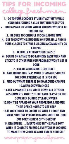 a poster with the words tips for incoming students