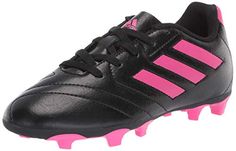 the adidas soccer shoe is black and pink