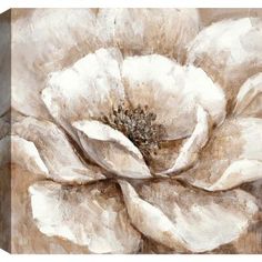 a painting of a white flower on a brown and beige background with the petals slightly open