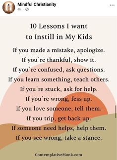 a poem with the words, 10 lessons i want to install in my kids