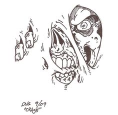 a drawing of an angry man with his mouth open