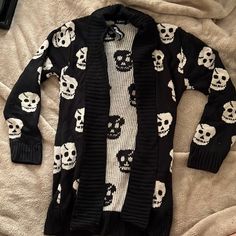 Reposhing This Item I Purchased From @Afobert65. Loved It, But Ready To Rotate For Something New. Questions? Leave A Comment Below! Skull Love, Skull Sweater, Long Knit Sweater, Skull Clothing, Skull Pattern, Black Skull, Long Knit, Long Sweaters Cardigan, Urban Wear