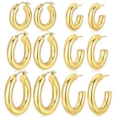 PRICES MAY VARY. Title: 6 Pairs Gold Hoop Earrings Set for Women, Chunky Hollow Tube Hoops Earrings, Hypoallergenic Lightweight Hoop Large Earrings 25/30/35mm. Product Type: Departments > Women > Jewelry > Earrings > Hoop Gold Earrings Amazon, Simple Gold Earrings, 14k Gold Hoop Earrings, Earrings Classic, Earrings Hypoallergenic, Hoops Earrings, Hoop Earring Sets, Earrings Hoop, Lightweight Earrings