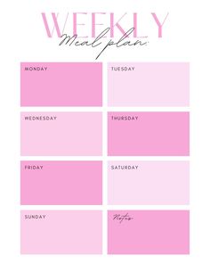 the weekly meal planner is shown in pink