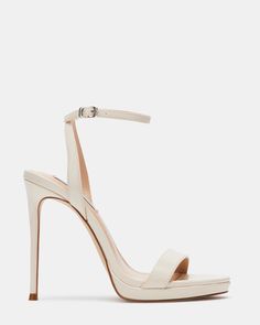 White Dress With Colored Heels, White Heels Graduation, White Prom Heels, Creme Heels, Cute White Heels, Wedding Day Shoes, White Stiletto Heels, Graduation Heels, Tall Heels