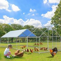 The Aukfa AK-PC01-003 large chicken coop is suitable for all kinds of poultry. equipped with an all-weather and UV resistance canopy top, so you don't have to worry about your pet getting wet by rain or sunburned by the scorching sun. The sturdy and durable galvanized frame structure makes this chicken cage strong after many years of use. The grid line design gives your poultry a perfect vision and the opportunity to approach the grass. The large chicken run gives your pet enough space to play! If you keep animals of chickens, birds, rabbits, cats, ducks, hens, etc. We understand that convenience is key, which is why our chicken run coop is designed for easy access and maintenance. The wide door allows you to enter the run comfortably, making it simple to clean, refill food and water, and Big Chicken Coop, Large Chicken Run, Outdoor Chicken Coop, Chicken Coop Large, Walk In Chicken Run, Duck Or Rabbit, Biggest Chicken, Chicken Pen, Backyard Farm