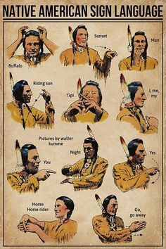 native american sign language poster with pictures of native americans and their names in different languages