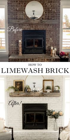 Limewash brick fireplace Brick Fireplace Remodel, Spot Painting, Diy Fireplace Makeover, Painted Brick Fireplaces