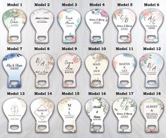 the different types of paddles are shown with their names and numbers on each one