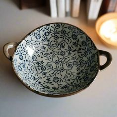 Cozy Farmhouse Style Bowl With Handles Small Flower Pattern Dainty Wildflowers Decorative Bowl Room Decor Pottery Soup Bowls, Vintage Modern Farmhouse, Cereal Ice Cream, Bowls With Handles, Glazed Bowl, Open Kitchen Shelves, Farmhouse Look, Pottery Bowl, Homemade Soup