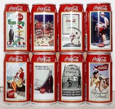 coca - cola cans are stacked on top of each other in an image that appears to be from the 1950's