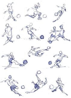 a bunch of sketches of people playing with balls