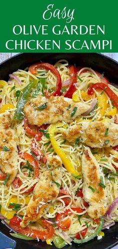 easy olive garden chicken scampi in a skillet