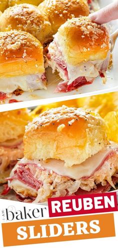 the baker reuben sliders are ready to be eaten