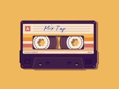 an audio tape with the word mix top written on it's side, in front of a yellow background