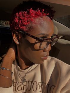 Short Hair Big Forehead, Red 4c Hair, Dyed Twa, Red Twa, Colored Twa, Crown Inspiration, Red Pixie Cuts, Curly Afro Hair