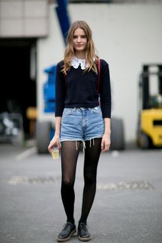 Tilda Lindstam, Fashion Week Spring 2014, Sara Sampaio, Model Street Style, Zooey Deschanel, Vintage Fall, Models Off Duty, Shorts With Tights