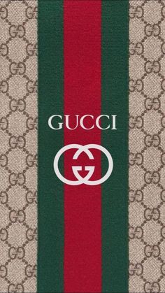 the gucci logo is on top of a red, green and white striped scarf