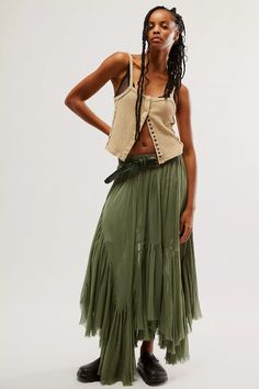 FP One Clover Skirt | Free People Green Maxi Skirt, Cocktail Wear, Sea Spray, Loungewear Jumpsuit, Free People Skirt, Casual Rompers, Casual Jumpsuit, Dress Gift, Green Skirt