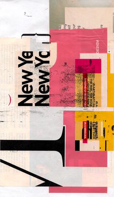 an abstract collage with newspaper and text