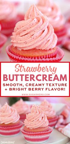 strawberry buttercream cupcakes with pink frosting