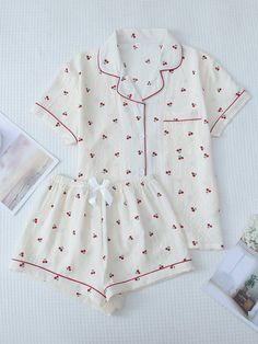 Cute Pijamas, Summer Pjs, Sleepwear Women Pajamas, Cute Pjs, Cute Sleepwear, Short Pj Set, Cute Pajamas, Cherry Print