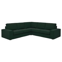 the corner sofa is made from dark green fabric