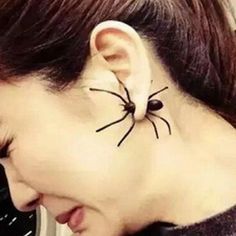 FREAKY LOOKING and AWESOME post earring set! Perfect for spider lovers, pranks and HALLOWEEN! Posts are lead-free alloy.....spider body is synthetic material (lightweight). Sold as one pair of post ear jacket earrings. #AffordableJewelry #FashionJewelry #JewelyAddict #ItsaBlingThing #AffordableFashion #Trendy #HalloweenJewelry #Spider #ScaryBling Spider Earring, Halloween Mode, Spider Costume, Pet Spider, Kawaii Clothing, Spider Earrings, Punk Earrings, Black Spider, Animal Earrings