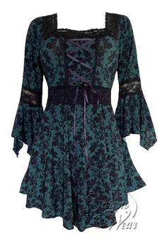 Dare To Wear Victorian Gothic Boho Renaissance Corset Top Cypress Medieval Black Corset Dress, Medieval Clothing Shirts & Tops, Fairy Sleeve, Green Bohemian Peasant Top, Flowy Fit, Salon Attire, Gothic Long Sleeve Corset, Gothic Wardrobe, Gothic Bell Sleeve Plus Size Tops, Gothic Boho